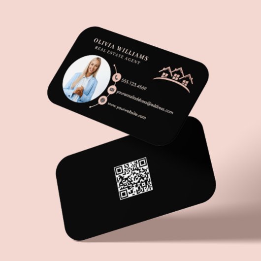 Blush roze & Black Professional Real Estate Foto Visitekaartje