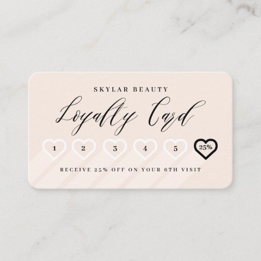 Blush Roze & Black Stylish Minimal Heart Love Klantenkaartje (Voorkant)