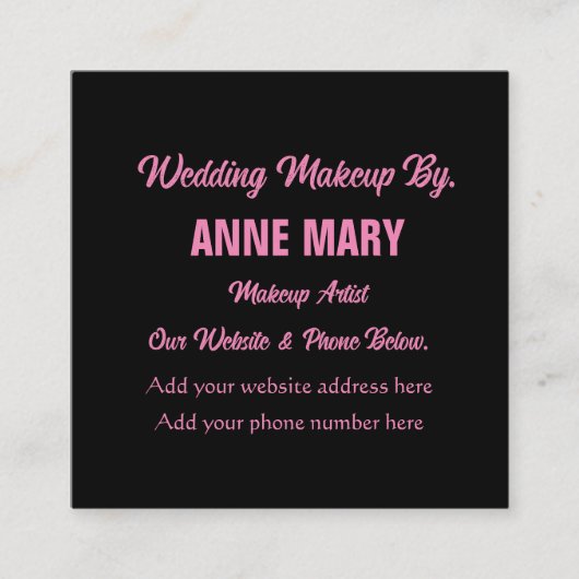 Blush roze Black Wedding Makeup Artist Name Informatiekaartje (Voorkant)