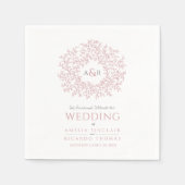Blush roze bladcirkel monogram kunst bruiloft aang servet (Voorkant)