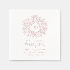 Blush roze bladcirkel monogram kunst bruiloft aang servet