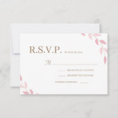 Blush roze bladeren Gold White herfst Wedding RVSP Kaart (Voorkant)