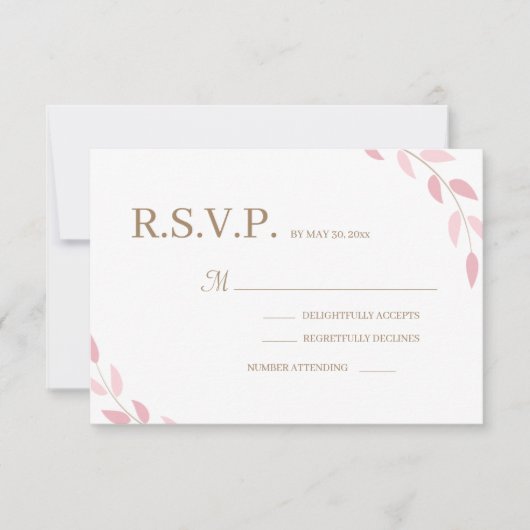 Blush roze bladeren Gold White herfst Wedding RVSP Kaart (Voorkant)