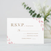 Blush roze bladeren Gold White herfst Wedding RVSP Kaart (Staand voorkant)