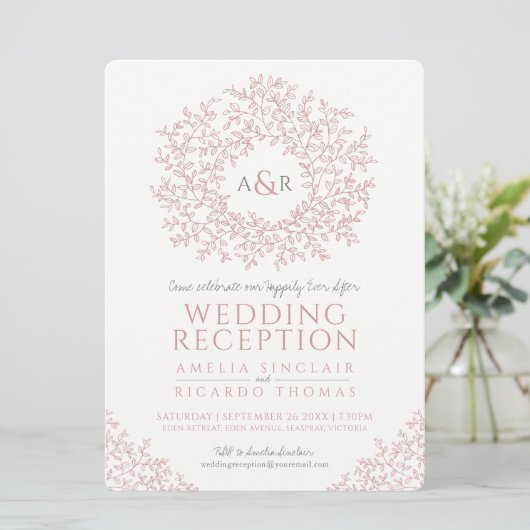 Blush roze bladmonogram voor bruiloft kaart (Staand voorkant)