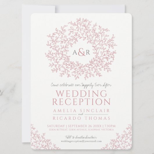 Blush roze bladmonogram voor bruiloft kaart (Voorkant)