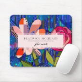 Blush roze blauw abstract modern bloemig muismat (Met muis)