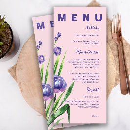 Blush Roze  Blauw Bloemen Bruiloft Menu