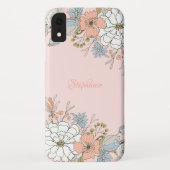 Blush Roze Blauw Bloemen Gepersonaliseerd Case-Mate iPhone Case (Achterkant)