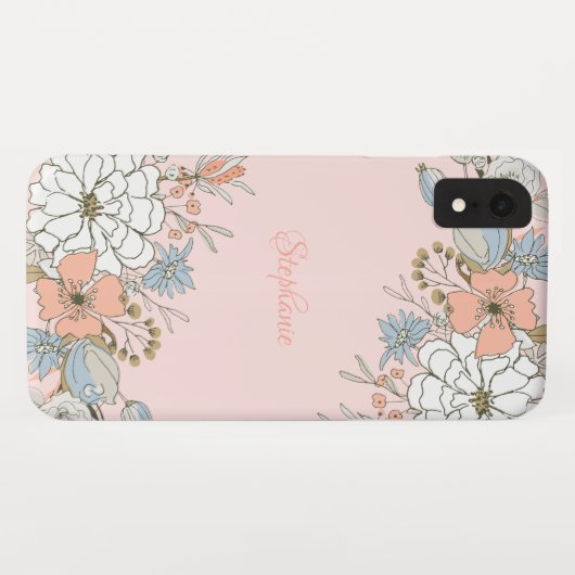 Blush Roze Blauw Bloemen Gepersonaliseerd Case-Mate iPhone Case (Achterkant (horizontaal))