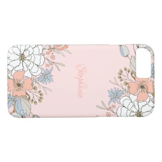 Blush Roze Blauw Bloemen Gepersonaliseerd Case-Mate iPhone Case (Achterkant (Horizontaal))