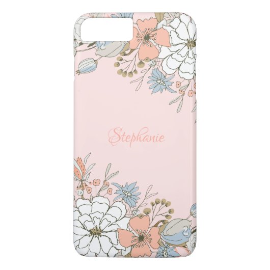 Blush Roze Blauw Bloemen Gepersonaliseerd Case-Mate iPhone Case (Achterkant)