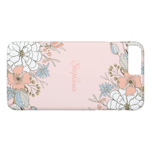 Blush Roze Blauw Bloemen Gepersonaliseerd Case-Mate iPhone Case (Achterkant (Horizontaal))