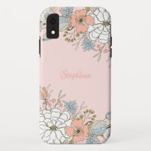 Blush Roze Blauw Bloemen Gepersonaliseerd Case-Mate iPhone Case