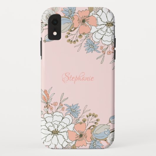 Blush Roze Blauw Bloemen Gepersonaliseerd Case-Mate iPhone Case (Achterkant)