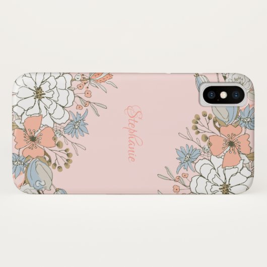 Blush Roze Blauw Bloemen Gepersonaliseerd Case-Mate iPhone Case (Achterkant (horizontaal))