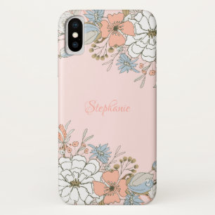Blush Roze Blauw Bloemen Gepersonaliseerd Case-Mate iPhone Case