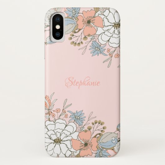 Blush Roze Blauw Bloemen Gepersonaliseerd Case-Mate iPhone Case (Achterkant)