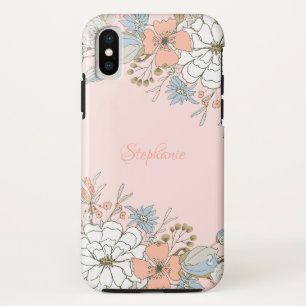 Blush Roze Blauw Bloemen Gepersonaliseerd Case-Mate iPhone Case
