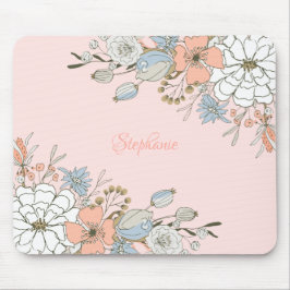 Blush Roze Blauw Bloemen Gepersonaliseerd Muismat