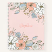 Blush Roze Blauw Bloemen Gepersonaliseerd Notitieboek (Voorkant)
