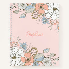 Blush Roze Blauw Bloemen Gepersonaliseerd Notitieboek