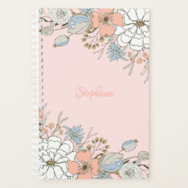 Blush Roze Blauw Bloemen Gepersonaliseerd Planner