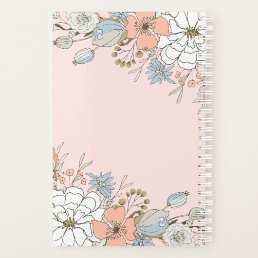 Blush Roze Blauw Bloemen Gepersonaliseerd Planner (Achterkant)