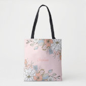 Blush Roze Blauw Bloemen Gepersonaliseerd Tote Bag (Voorkant)