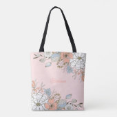Blush Roze Blauw Bloemen Gepersonaliseerd Tote Bag (Achterkant)