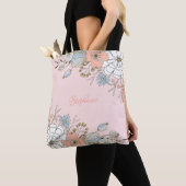 Blush Roze Blauw Bloemen Gepersonaliseerd Tote Bag (Dichtbij)