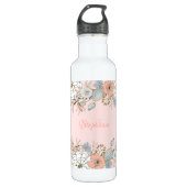 Blush Roze Blauw Bloemen Gepersonaliseerd Waterfles (Voorkant)