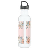 Blush Roze Blauw Bloemen Gepersonaliseerd Waterfles (Achterkant)