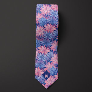 Blush Roze & Blauw Bloemen Monogram Stropdas