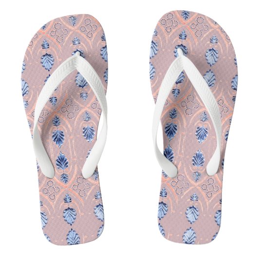 Blush roze & blauw bloemenpatroon teenslippers (Voetbed)