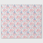 Blush Roze Blauw Eiffeltoren Parijs Franse Bloemen Cadeaupapier (Vlak)
