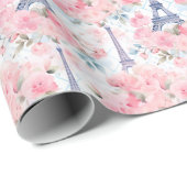 Blush Roze Blauw Eiffeltoren Parijs Franse Bloemen Cadeaupapier (Rol Hoek)