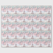 Blush Roze Blauw Eiffeltoren Parijs Franse landsch Cadeaupapier (Vlak)