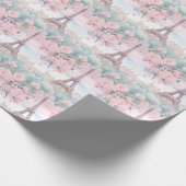 Blush Roze Blauw Eiffeltoren Parijs Franse landsch Cadeaupapier (Hoek)