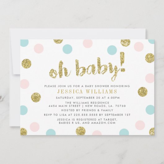 Blush roze, blauw en goud Baby shower Kaart (Voorkant)