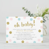 Blush roze, blauw en goud Baby shower Kaart (Staand voorkant)