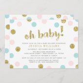 Blush roze, blauw en goud Baby shower Kaart (Voorkant / Achterkant)