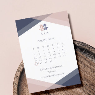 Blush roze blauw geometrische save the date bruilo kaart