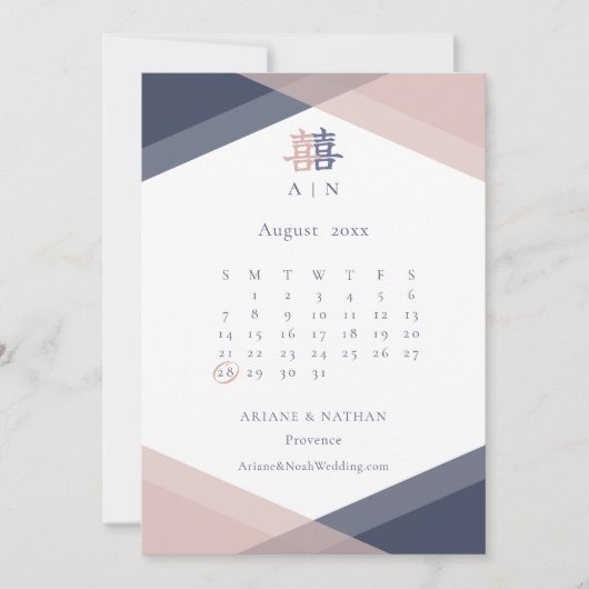 Blush roze blauw geometrische save the date bruilo kaart (Voorkant)