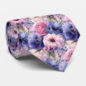 Blush Roze Blauw Paarse Violette Bloemen Bloemen Stropdas (Opgerold)