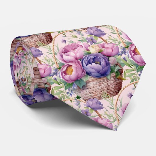 Blush Roze Blauw Paarse Violette Bloemen Bloemen Stropdas (Opgerold)