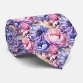 Blush Roze Blauw Paarse Violette Bloemen Bloemen Stropdas (Opgerold)