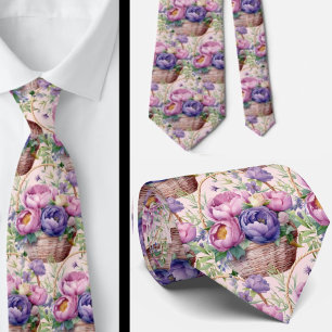 Blush Roze Blauw Paarse Violette Bloemen Bloemen Stropdas