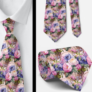 Blush Roze Blauw Paarse Violette Bloemen Bloemen Stropdas
