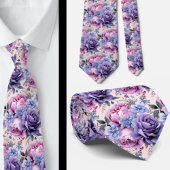 Blush Roze Blauw Paarse Violette Bloemen Bloemen Stropdas